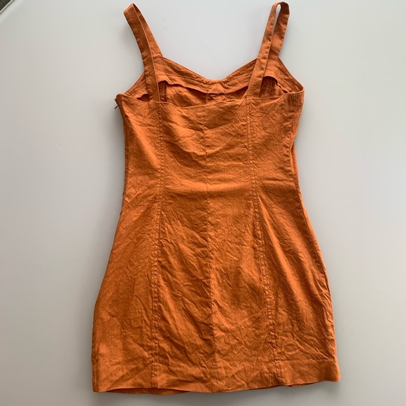 Leith Hook & Eye Corset Linen-Blend Mini Dress in Rust | Small - Picture 3 of 8